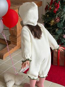 DAZY Infant (Girl) Casual Long Sleeve One-Piece Comfortable Solid Color Romper - Beige - View 2