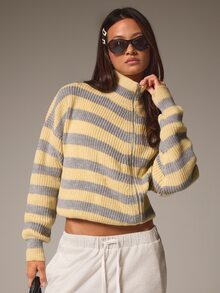 Athîral Cardigan Kasual Bergaris untuk Wanita, Cocok untuk Sehari-hari - MultiWarna - View 1