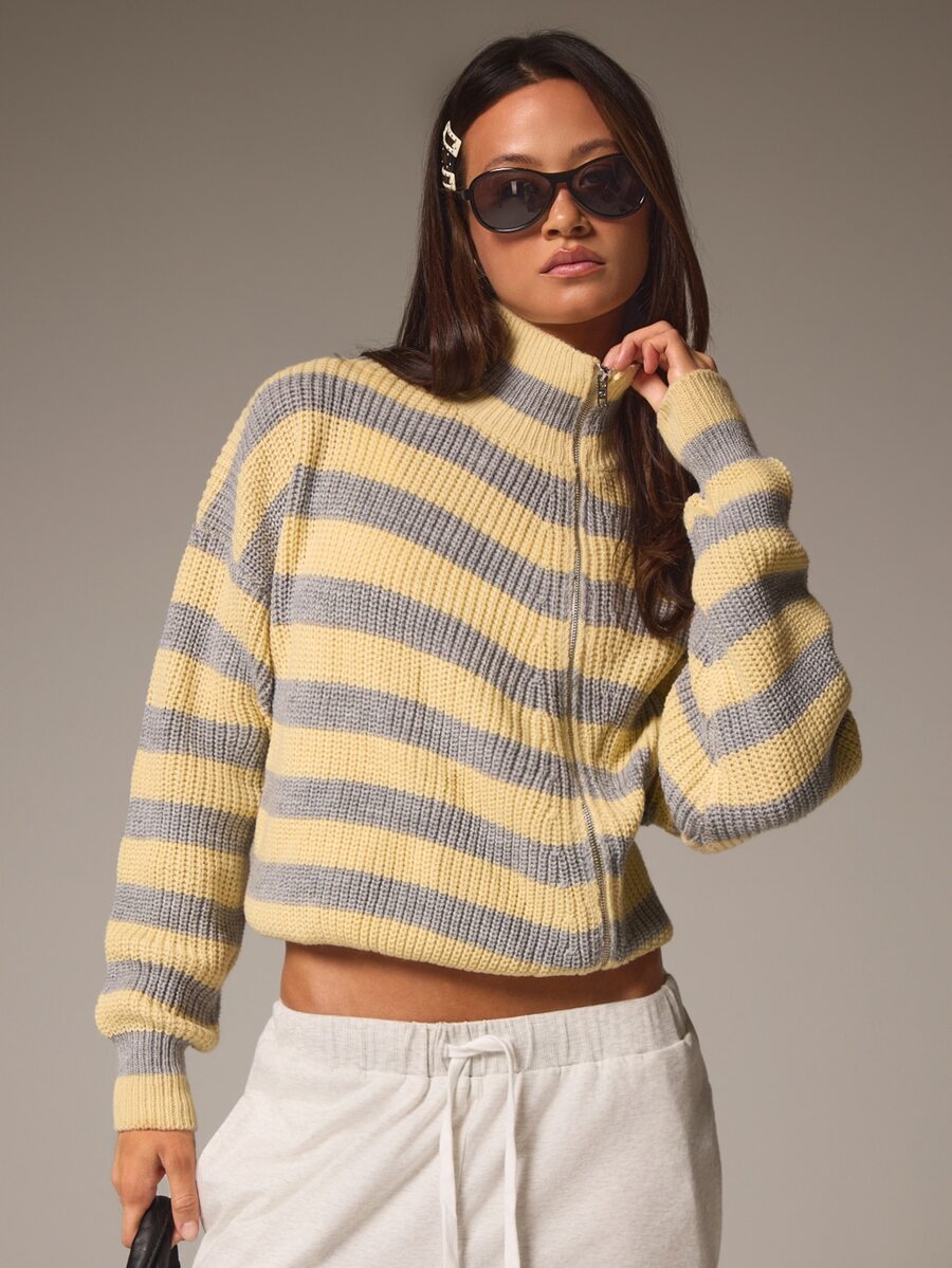 Athîral Cardigan Kasual Bergaris untuk Wanita, Cocok untuk Sehari-hari - MultiWarna - View 1