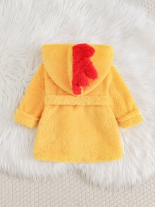 Cozy Pixies 嬰兒男孩嬰兒女孩可愛舒適毛絨布料長款浴袍，適用浴室、海灘與日常穿著，秋冬款 - 黃色 - 查看 2