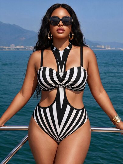 Slaydiva 2026 New Y2K Retro Influencer Style Vacation Beach Seaside Casual Plus Size One-Piece Swimsuit