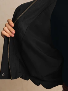 Poéselle 女款短版工裝夾克，立領拉鍊口袋夾克，冬季夾克女裝 - 黑色 - 查看 9