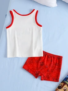 SHEIN | PAW Patrol Young Boy Cartoon Print Tank Top And Shorts Underwear Set - Red and White - View 2