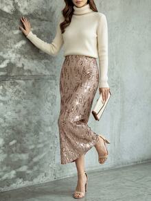 Balvessa Women's Solid Color Elegant Party Occasion Sequin Skirt - Gold - View 4