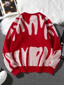 Manfinity Hypemode Men's Crew Neck Long Sleeve Graphic Detail Casual Sweater, For Fall Winter - Red - View 2