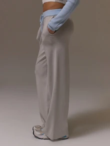 Musera Sport Celana Jogging Longgar Bergaris Kontras Warna dengan Tali Serut di Pinggang, Model Santai, Imut, Feminin, Cocok untuk Musim Gugur, Musim Dingin, Olahraga, Liburan, dan Es. - Grey - View 3