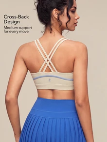 OutZeal Women Sports Bra Gym Yoga Soft Crisscross Straps Bra-In With Removable Pads - Beige - View 3