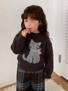 DAZY 嬰兒女童圓領卡通長袖秋冬毛衣 幼兒 - 咖啡棕 - 查看 3