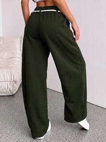 SHEIN PETITE 女款休閒星星印花口袋長褲 - 軍綠色 - 查看 2