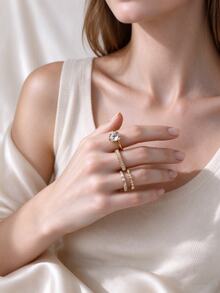Livesso Women's Ring Set Suitable For Important Occasions - Gold - View 2