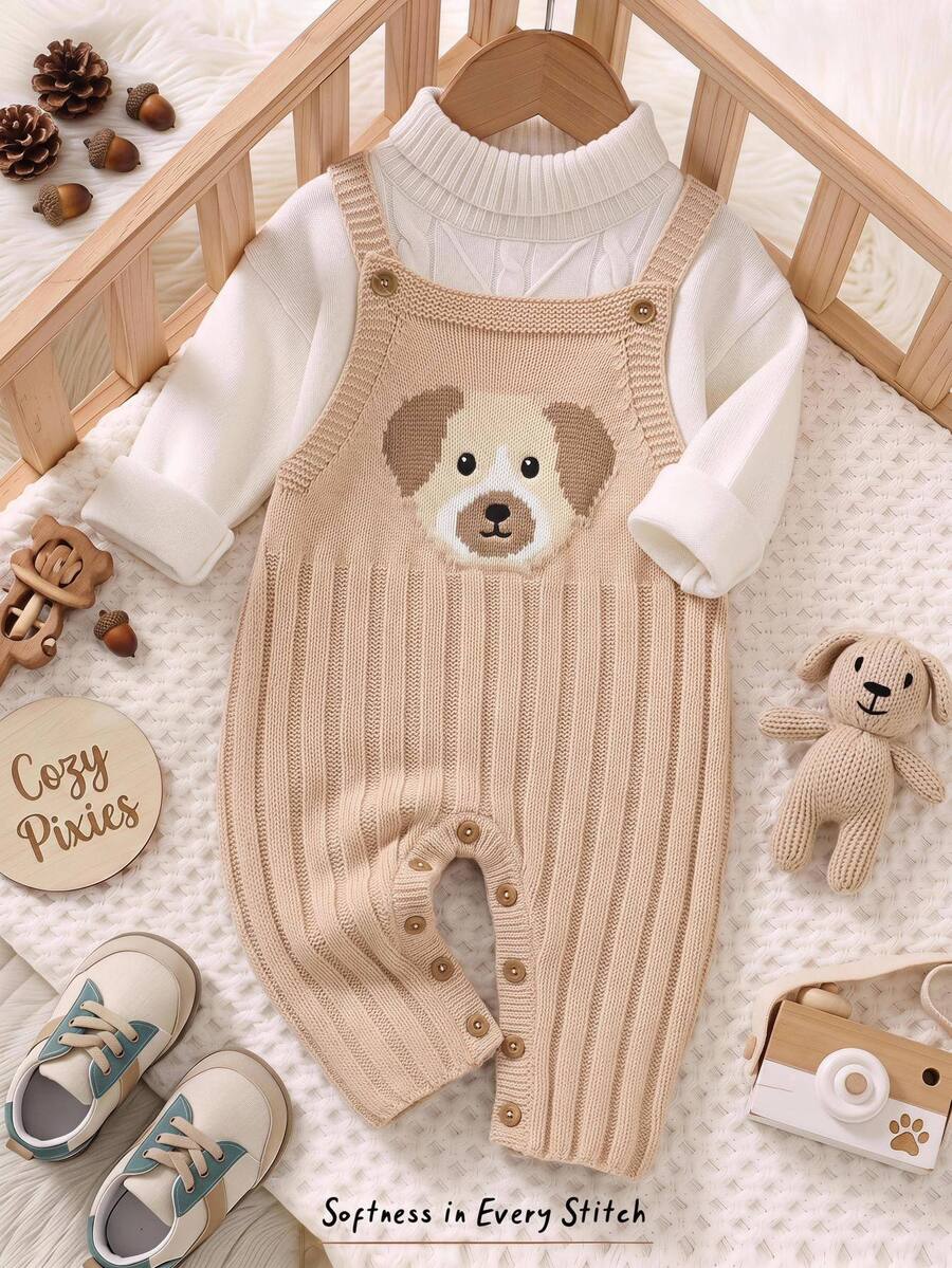 Cozy Pixies Baby Boy Cute Jacquard Knit Romper Jumpsuit - Apricot - View 1