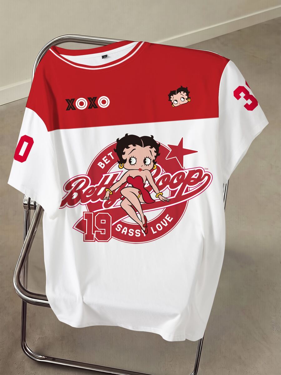 Betty Boop x SHEIN Plus Size Women's Letter Cartoon Print Casual Daily ...