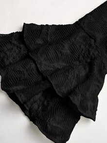 SHEIN Tween女孩秋冬優雅黑色蕾絲方領喇叭袖多層荷葉邊下擺不對稱收腰長洋裝，適合派對、節日慶典、優雅場合、返校舞會、正式活動及婚禮賓客穿著 - 黑色 - 查看 8
