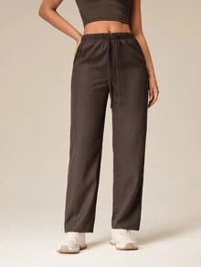 OutZeal Women Outdoor Pants Casual Work Soft Mid Waist Straight Leg Pants - Coffee Brown - View 4