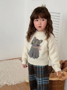 DAZY 嬰兒女童圓領卡通長袖秋冬毛衣 幼兒 - 白色 - 查看 3