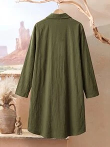 Rusticease Plus Size Women Solid Color Rolled Sleeve Single-Breasted Casual Shirt Dress Fall - Multicolor - View 3