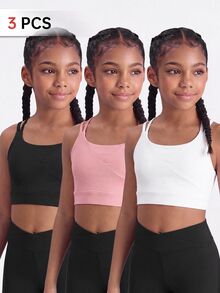 SHEIN 青少年女孩 3件組交叉雙肩帶運動背心套裝，健身上衣 3件組，高彈性親膚瑜伽服，跑步訓練貼身女款運動細肩帶背心，熱銷款式，四季皆宜 - 彩色 - 查看 10