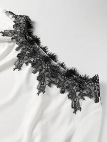 Easura Casual 2-delat set för kvinnor i plus size med spets, patchwork, asymmetrisk axel, topp och kjol för hösten - Multifärgad - Visa 5