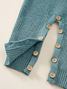SHEIN 新生兒男嬰女嬰秋冬裝 卡其色針織連身衣 熊圖案手工刺繡吊帶褲毛衣，舒適時尚日常可愛復古經典百搭極簡百搭 - 綠色 - 查看 10