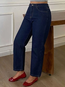 Dazy Plus Thermal Lined Thickened Straight Leg Cropped Jeans, Fun Commute Style, Autumn/Winter New - Dark Wash - View 2