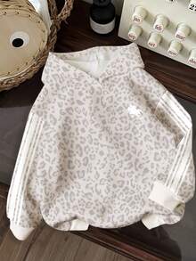 Tween Girl Leopard Print Striped Colorblock Sweatshirt Sweatshirt For Outings And Outdoor Picnics - Multicolor - View 1