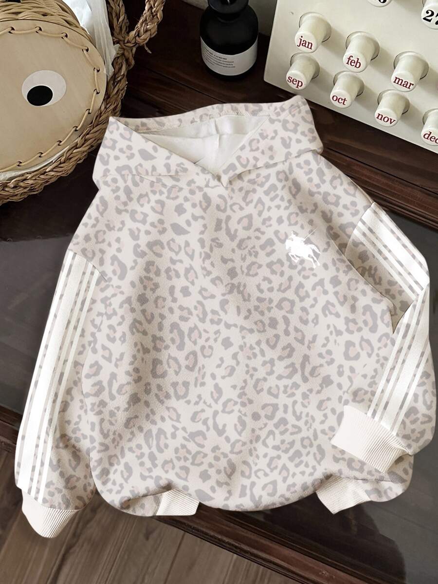 Tween Girl Leopard Print Striped Colorblock Sweatshirt Sweatshirt For Outings And Outdoor Picnics - Multicolor - View 1