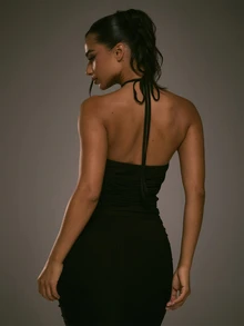 MUSERA Black Mesh Halterneck Backless Top Fall Autumn Winter Going Out Evening Sexy - Black - View 4