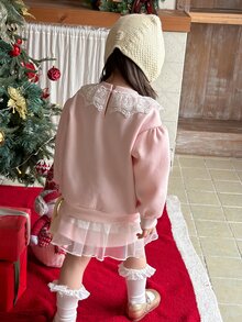 DAZY Infant/Toddler (Girl) Round Neck Lace Ruffle Trim Long Sleeve Comfortable Casual Sweatshirt Set, Autumn/Winter - Baby Pink - View 5