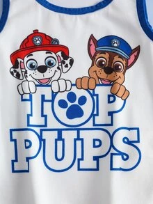 SHEIN | PAW Patrol Young Boy Letter Cartoon Print Colorblock Top And Shorts Set - Blue and White - View 5