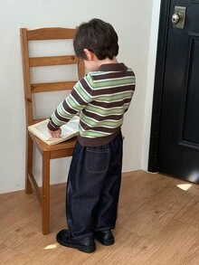 Dazy Kids Infant (Boy) Japanese Style Loose Patchwork Korean Version Casual Denim - Dark Wash - View 6