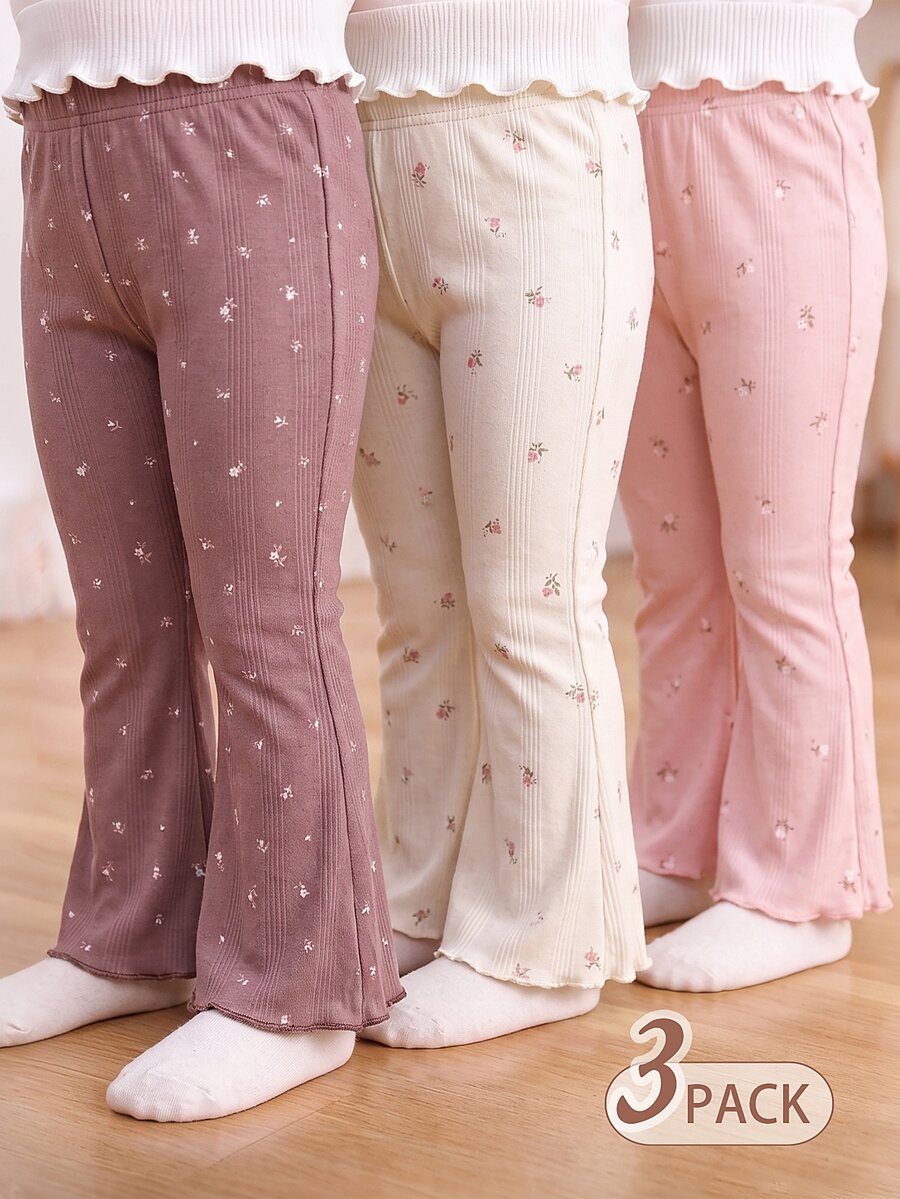 SHEIN Playful Pals 3pcs/Set Solid Color Long Pants For Baby Girls, Simple & Fashionable, Suitable For Outings, Spring/Autumn, Comfortable & - Multicolor - View 1