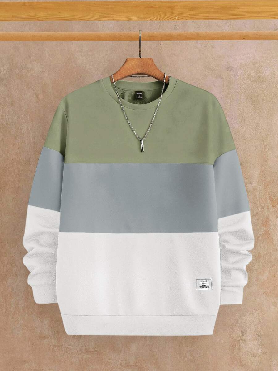 HIMLAND Men's Colorblock Casual Daily Long Sleeve Sweatshirt - Multicolor - View 1