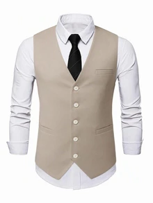 EASEVO Plus Size Men's Solid Color Single-Breasted Casual Versatile Suit Vest - Apricot - View 1