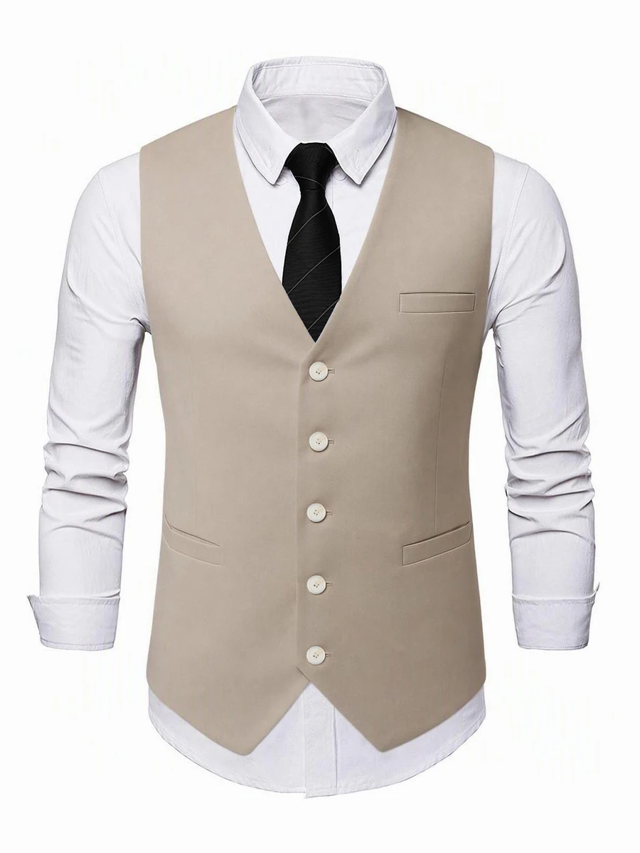 EASEVO Plus Size Men's Solid Color Single-Breasted Casual Versatile Suit Vest - Apricot - View 1
