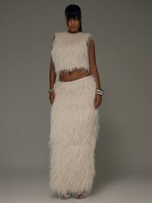 MUSERA White Shaggy Fur Maxi Skirt Fall Autumn Winter Sexy Going Out Instinct Halloween - White - View 1