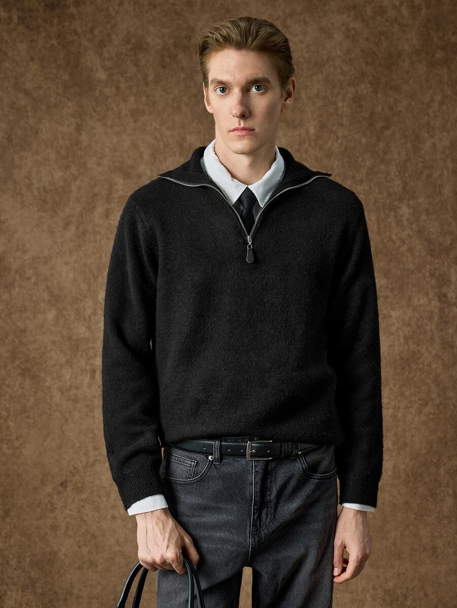Manfinity CityGents Men's Solid Color Casual Versatile Daily Wear Long Sleeve Sweater - Black - View 1