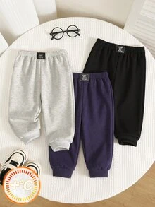 SHEIN 3件組男嬰秋冬休閒卡其色黑色灰色慢跑運動長褲 基本長褲 多件裝 嬰兒幼兒長褲 - 彩色 - 查看 4
