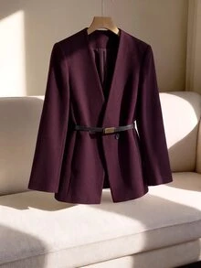 GlowEve CURVE Plus Size New Fashion Fall/Winter Long Sleeve Casual Elegant Business Casual Women's Jacket Formal Evening Purple Work Wear Women Winter Party Beach - Burgundy - View 7