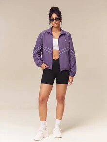 OutZeal Women Sports Jacket Gym Casual Printed Stand Collar Zip Up Jacket Fall Winter - Bold Plum - View 2