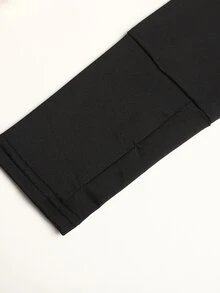 SHEIN 兒童青少年女孩秋冬休閒街頭時尚立領拉鍊夾克與波點抓皺喇叭褲套裝，適合返校與日常穿著 - 黑色 - 查看 7