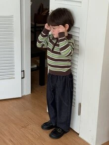 DAZY Infant (Boy) Turn-Down Collar Striped Korean Style Long Sleeve Autumn/Winter Sweater - Dark Green - View 8