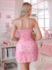 PetitDoll Women's 1pc Pink Sweet Bow & Ruffle Camisole Nightgown - Pink - View 2