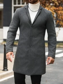 Manfinity Mode Men's Classic Grey Overcoat, Mature Business Vintage Autumn/Winter Daily Overcoat - Dark Grey - View 3