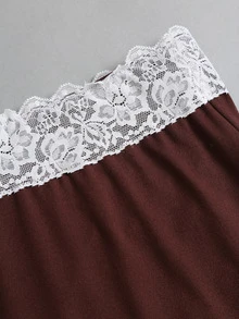 Elamini Spring/Autumn New 2 Pieces Set, Contrast Lace, Design-Driven Outfit, Slimming Fit, Suitable For Daily Wear And Street Style - Brown - View 8