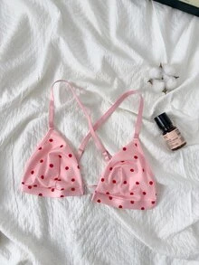 Napfluff Bộ 3 món áo ngực cài trước họa tiết chấm bi phong cách casual thoải mái cho cô gái châu Á - Nhiều màu - Xem 3