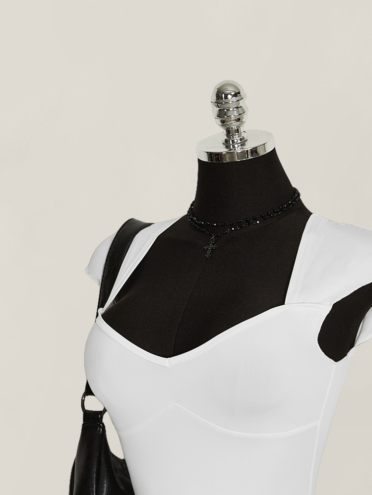 SHEIN ICON Sexy Cropped Sweetheart Neck Backless Basic Casual Functional (Moisture Wicking) Black T-Shirt - White - View 7