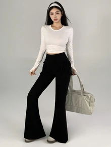 DAZY Women's Fashion High Waist Pocket Flared Leg Athletic Pants - Black - View 6