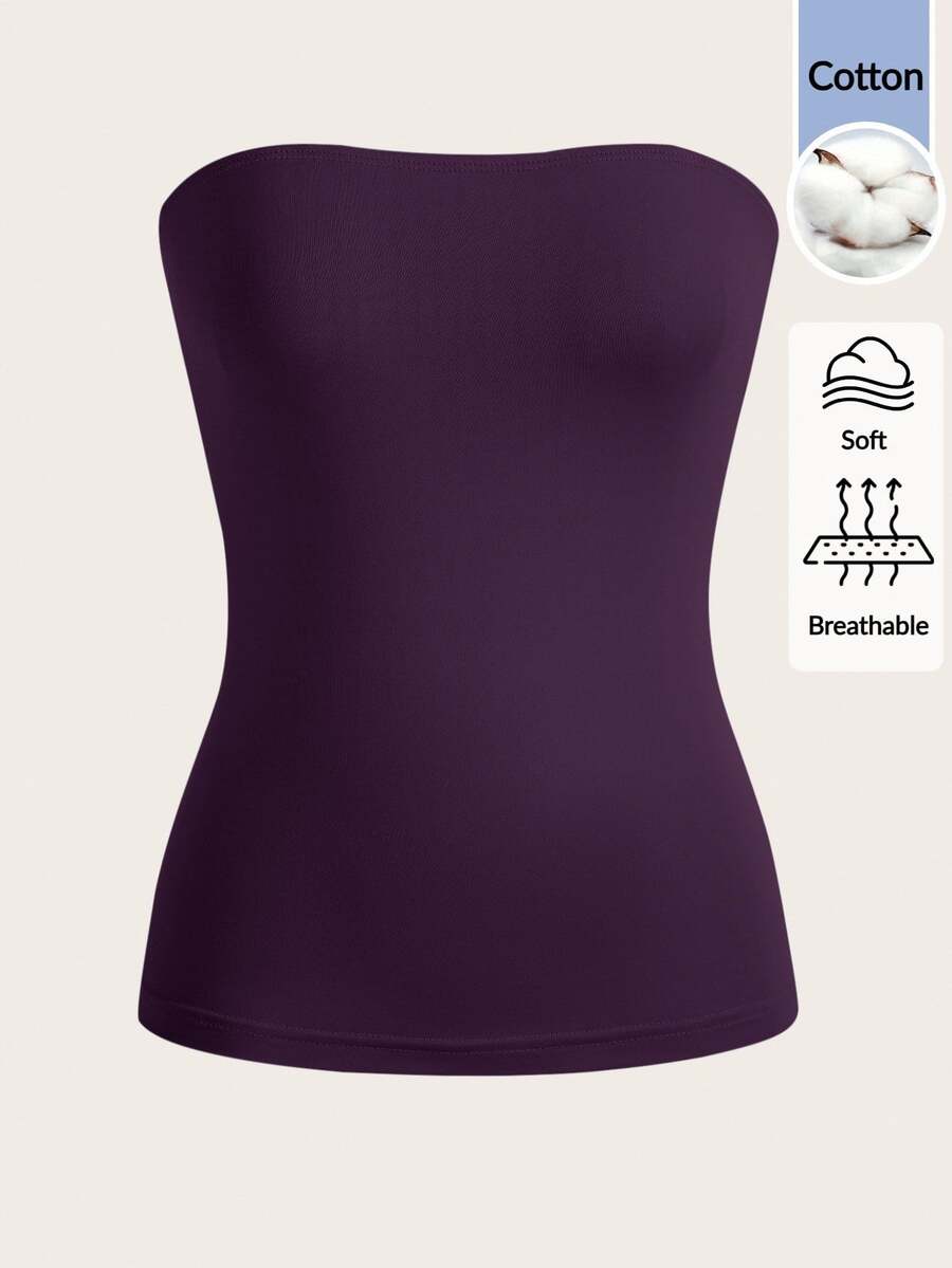 SHEIN BASICS 女款純色性感抹胸上衣,適合度假與旅行 - 紫丁香色 - 查看 1