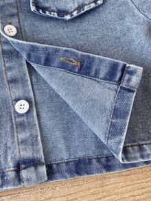 SHEIN Souflis 女童幼兒女孩2件套，前開鈕扣牛仔外套搭配滿版花卉印花層次洋裝，灰色羽絨夾克外套 - 藍色 - 查看 8