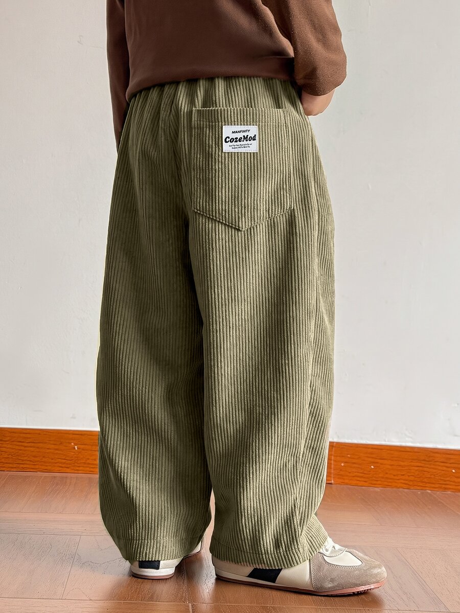 SHEIN Teen Boy Casual Everyday Long Pants - Army Green - View 1